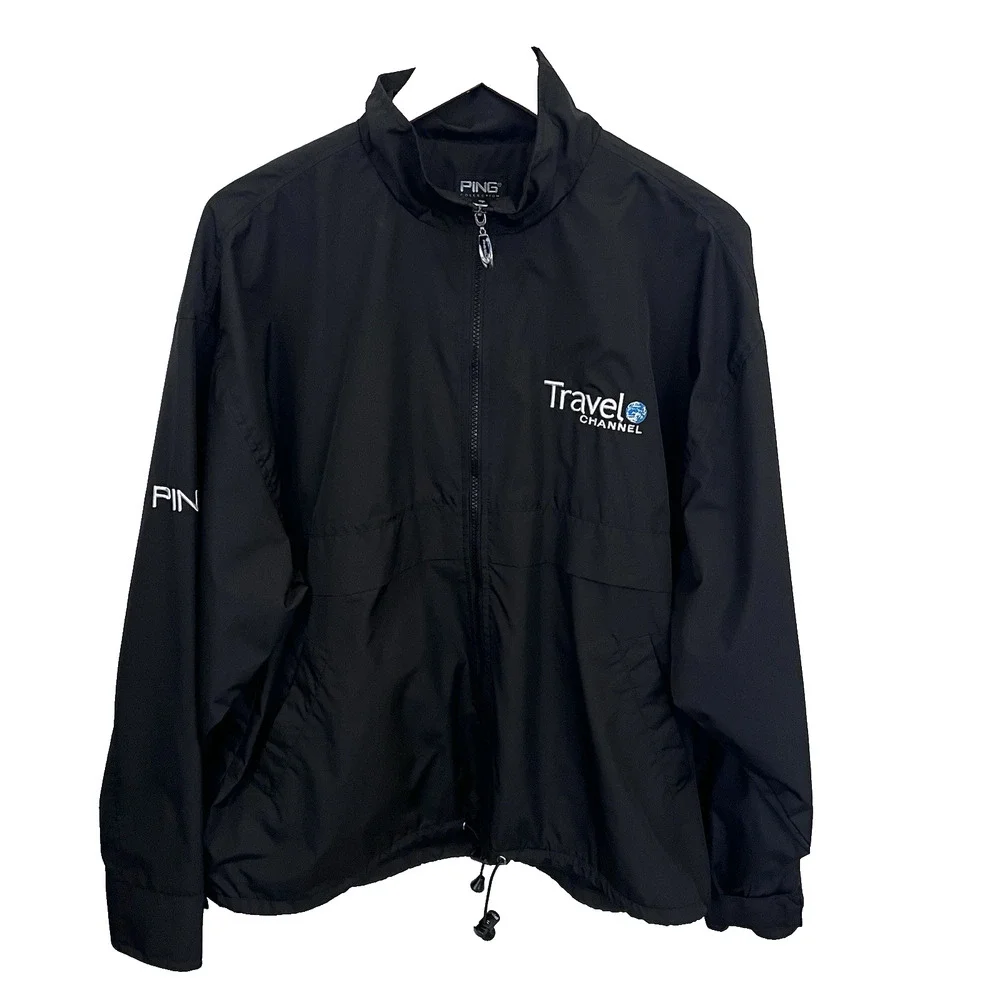 PING Jacket Travel Channel Black Full Zip Weather Resistant Oversized Medium